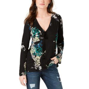 Style & Co. Womens Floral Print Tassel Top